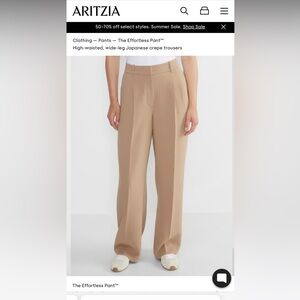 Aritzia Effortless pant in crepette.  Colour Gold Camel size6